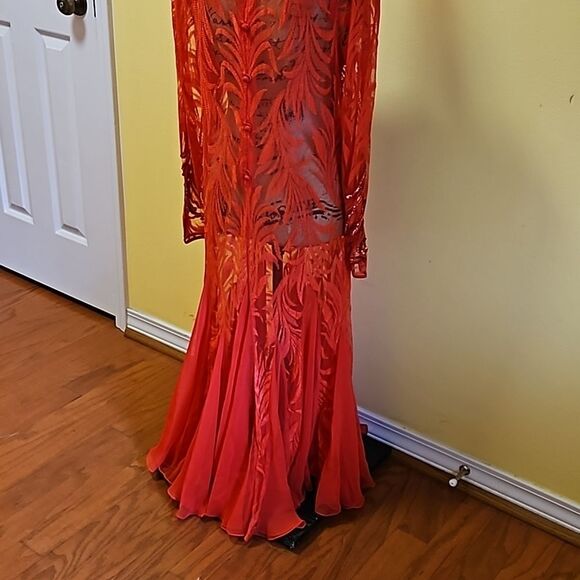 Vintage Sheer Red Lace Whimsigoth Maxi Gown size Large - Picture 8 of 12